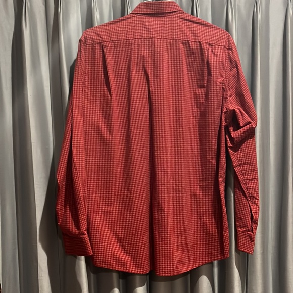 L.L. Bean Long Sleeve Checked Red Shirt L-REG Trim Fit Wrinkle Resistant - Picture 2 of 11